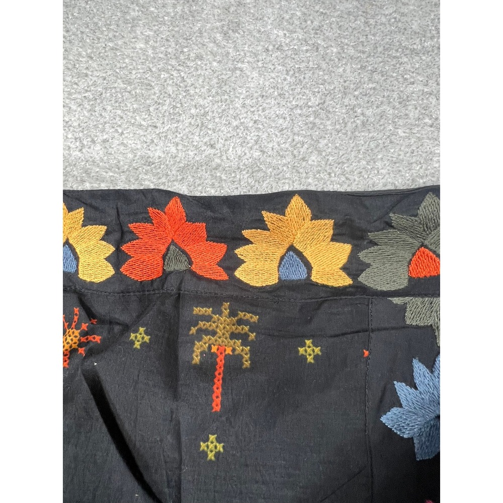 Farm Rio Anthropologie Dress 1X Black Embroidered Strapless Maxi Tie Back Boho - Picture 16 of 16